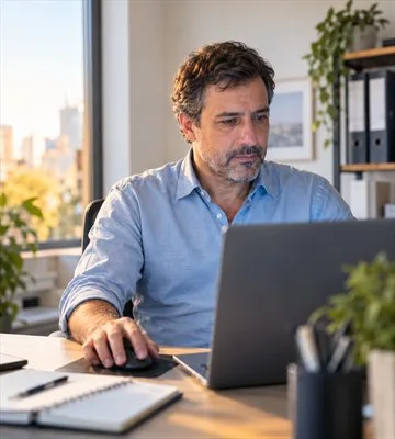 Dueño de una empresa trabajando en el panel de Nexel desde su oficina